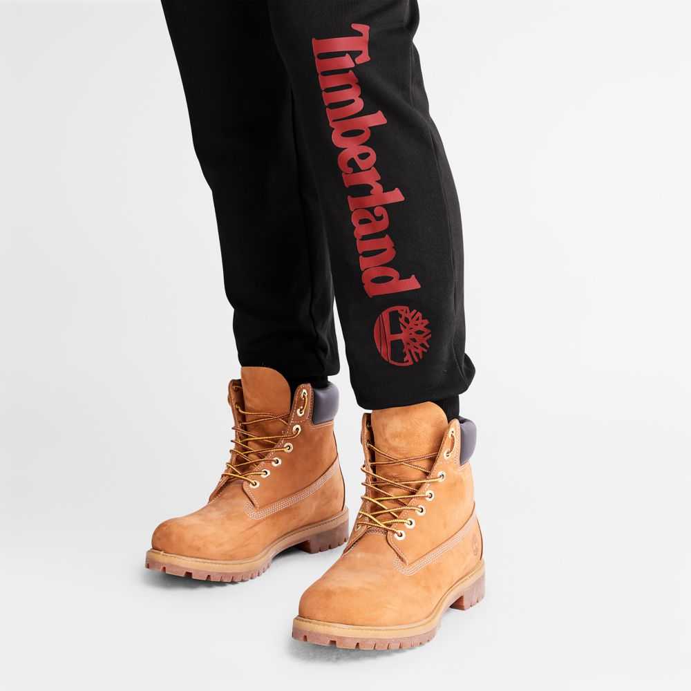 Spodnie Męskie Timberland Pro Logo Czarne Jasny Czerwone | Polska-0625491